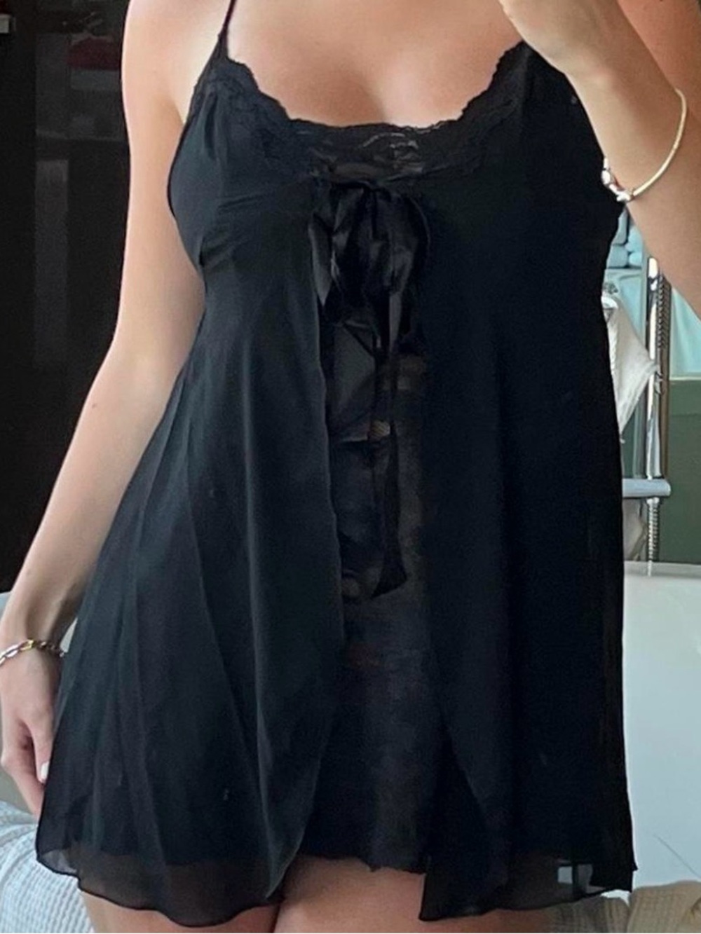 Victoria's Secret Black Lace Trim Slip Top